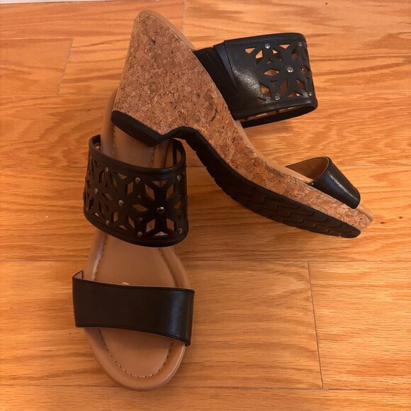 Franco Fortini Women’s Platform Wedges Strappy Sandals - Black Size 10 - Picture 1 of 6